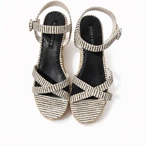Alice + Olivia Natural and Black Striped Espadrille Wedge Sandals